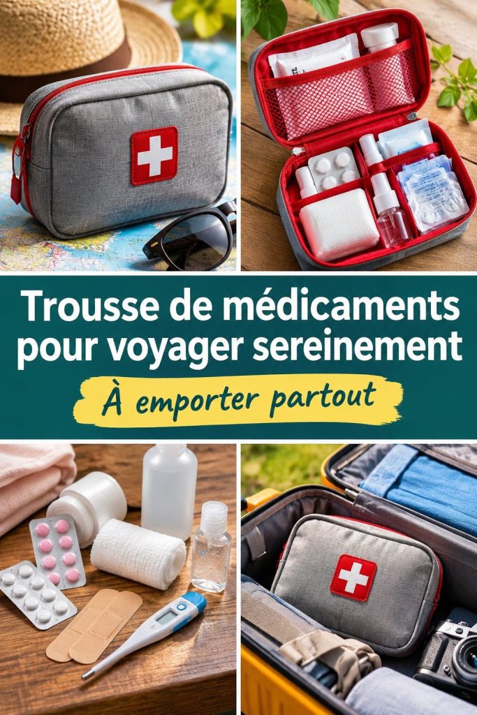 Trousse de médicaments bien fournie prête pour le voyage, avec divers médicaments et pansements